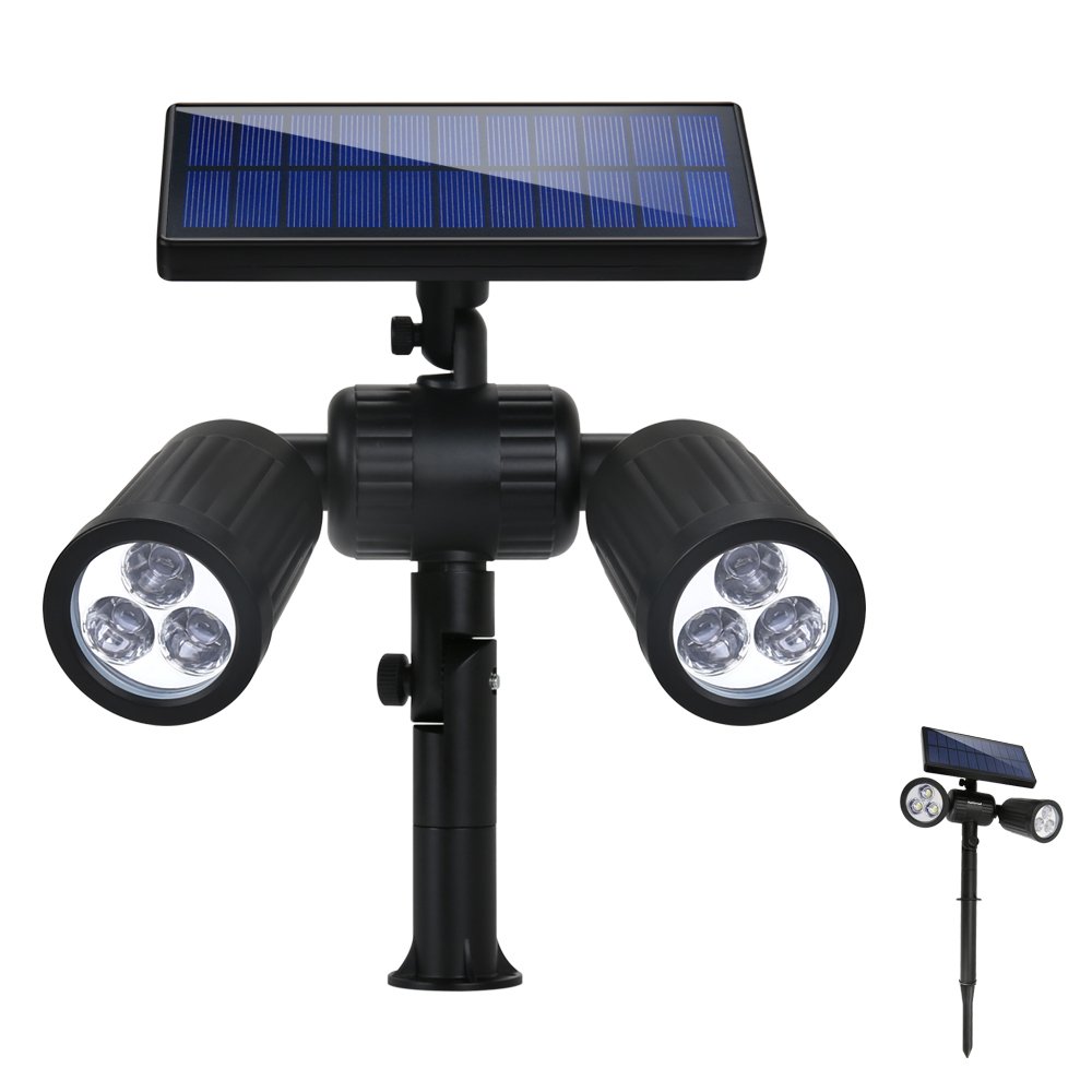 Lámparas Solares Luz de Jardín Focos Led Exterior con 300 Lúmenes, 2 Modos y Impermeable IP65, Apliques de pared Solar Ajustable con Funciona de 8 Horas para Jardín Patio Terraza Calzada