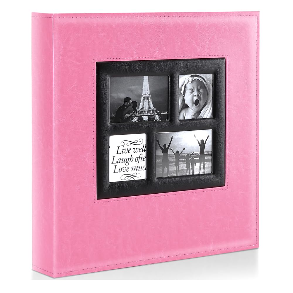 Ywlake Interlocking Photo Album 4x6 1000 Photos Vintage Leather Photo Album Large Insert Black Pages for 1000 Pocket Photos (Pink) — image 1