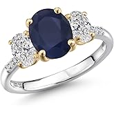 Gem Stone King 3.26 Cttw Blue Sapphire and White Lab Grown Diamond Engagement Ring For Women | 925 Silver and 10K Yellow Gold | Oval 9X7MM | Wedding Engagement Anniversary Promise Ring