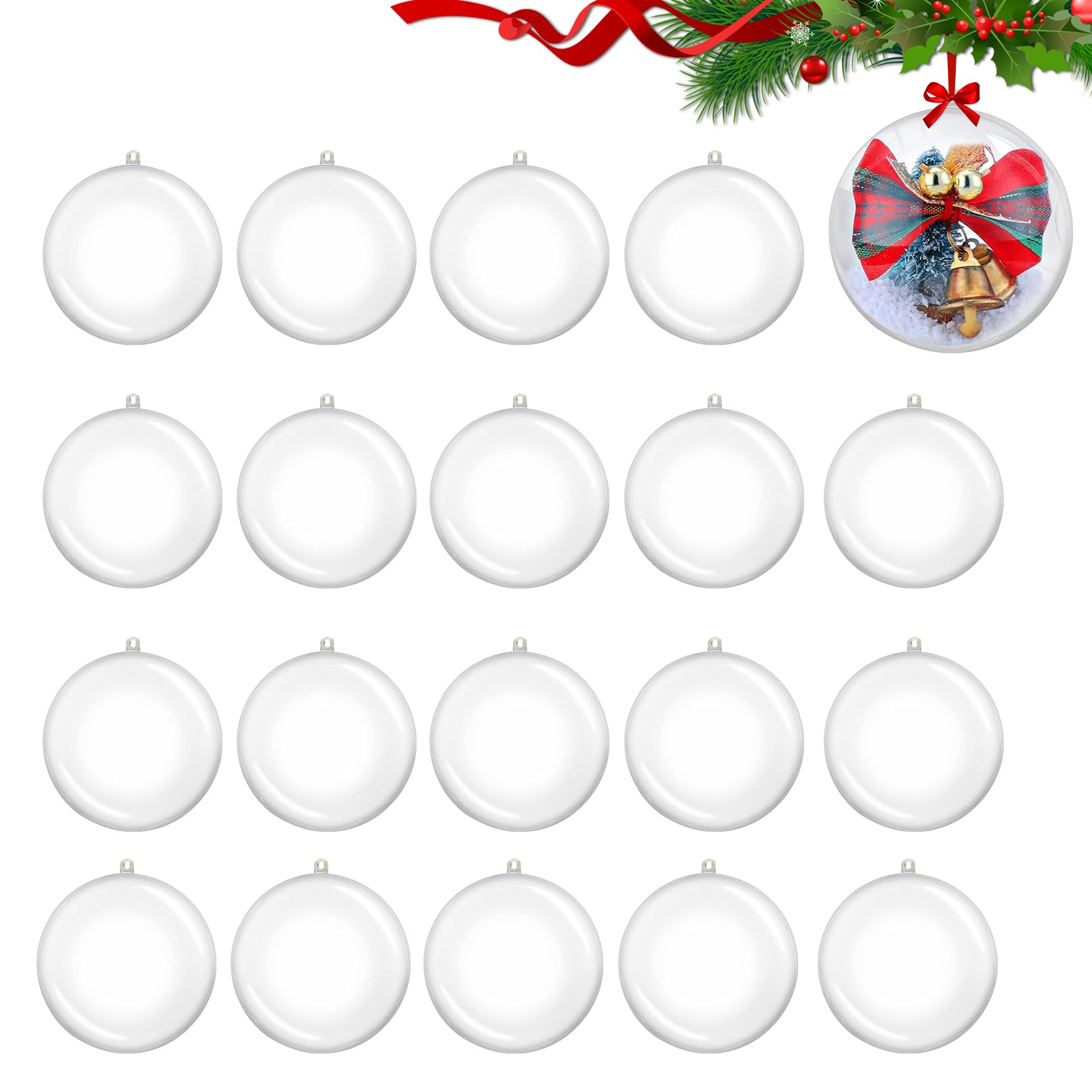 Clear Baubles,Christmas Tree Decorations 20 pcs 5cm Plastic Fillable Baubles to Fill Empty Transparent Hanging Ornaments Balls for DIY Craft Photo Home New Year Xmas Party Supplies (5CM)