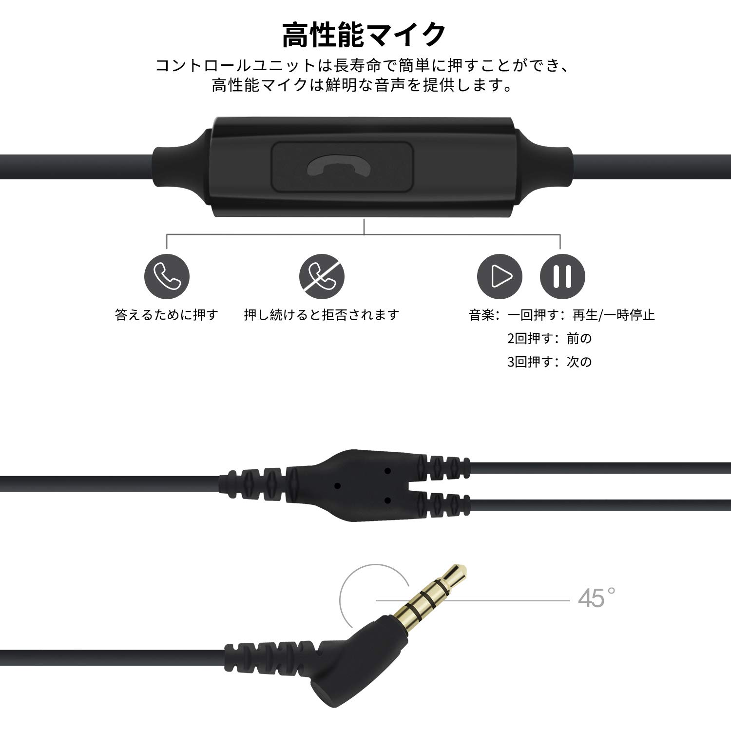 AdorerスポーツイヤホンRX6ノイズアイソレーションマイク付きイヤホンヘッドフォン、iOS、Androidなどのベース用イヤホン - ブラック (黑)