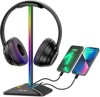 New Bee RGB Headphone Stand USB-C USB Port Headset Holder Gaming Accessories