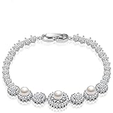 14K Gold Freshwater Pearl Bracelet for Women,Dainty Cultured White Pearl Moissanite Link Bracelet,Fashion Pearl Jewelry Gift for Her