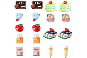 SUNNYCLUE 1 Box 36Pcs 9 Styles Resin Cabochons Teacher's Day Charms Cute Flatback School Study Supplies Mini Ruler Eraser Pencil Notebook Cabochon for Scrapbooking Embellishments DIY Craft Hairpins
