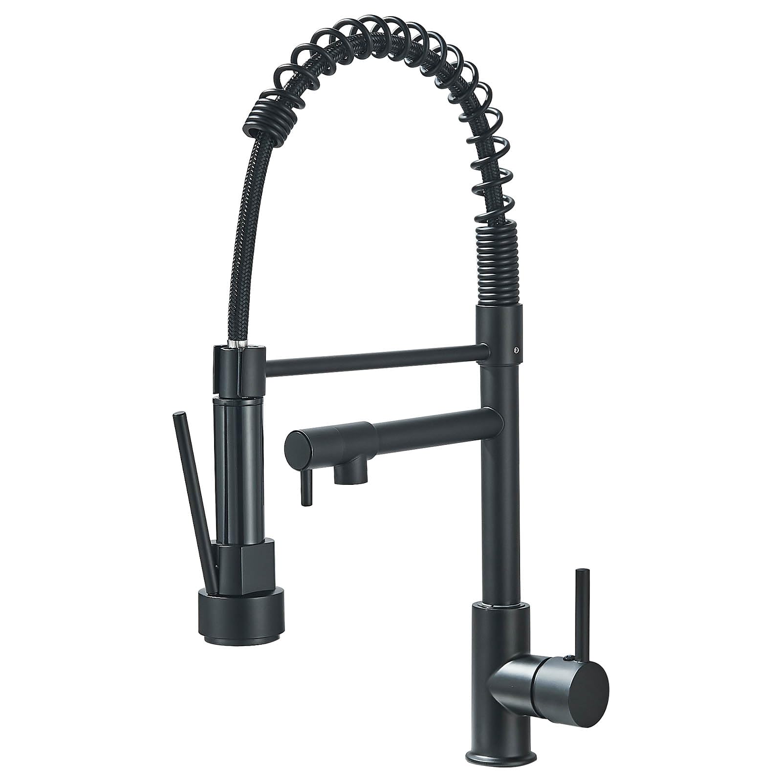 Kitchen Faucet,360° Swivel Pull Down Kitchen Sink Tap with Two Spouts,High Arc with Pull-Out Sprayer,Cold and Hot Mixer Kitchen Sink Taps with Standard Fittings,Black