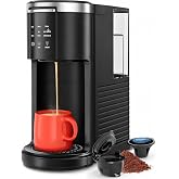 Kismile Single Serve Coffee Maker, 2-in-1 Coffee Pod &amp; Ground Brewer | 40oz Removable Water Tank, 5 Cup Sizes 6-14oz, Self-Cleaning, LCD Touch, Compact for Home Office Dorm Travel, Black