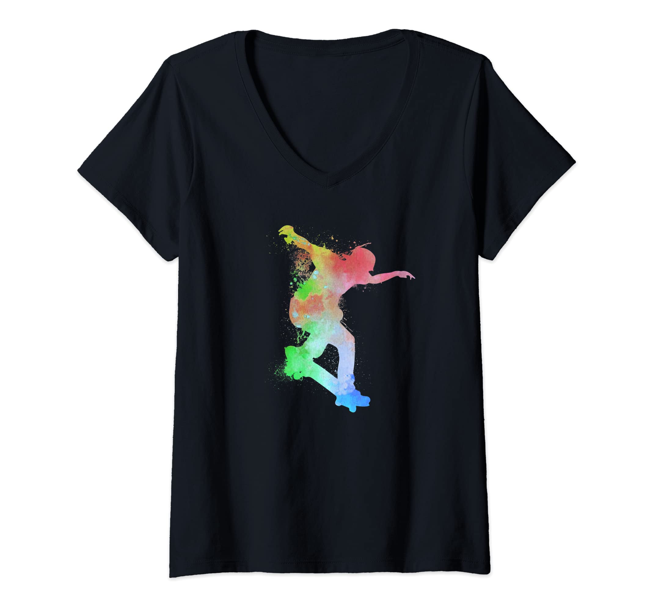 Womens Skateboard Skateboarder Watersplash Skater - Skateboarding V-Neck T-Shirt