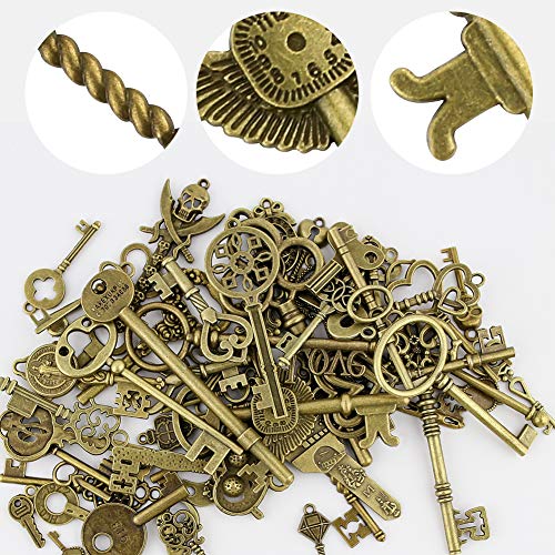 68PCS Skeleton Key Charms, DIY Antique Flying Keys with 10 Yards Hemp Rope