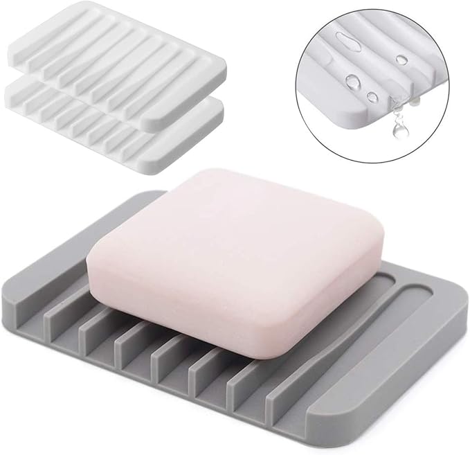 3 Pack Soap Dish Self Draining Soap Holder, Silicone Rubber Drainer