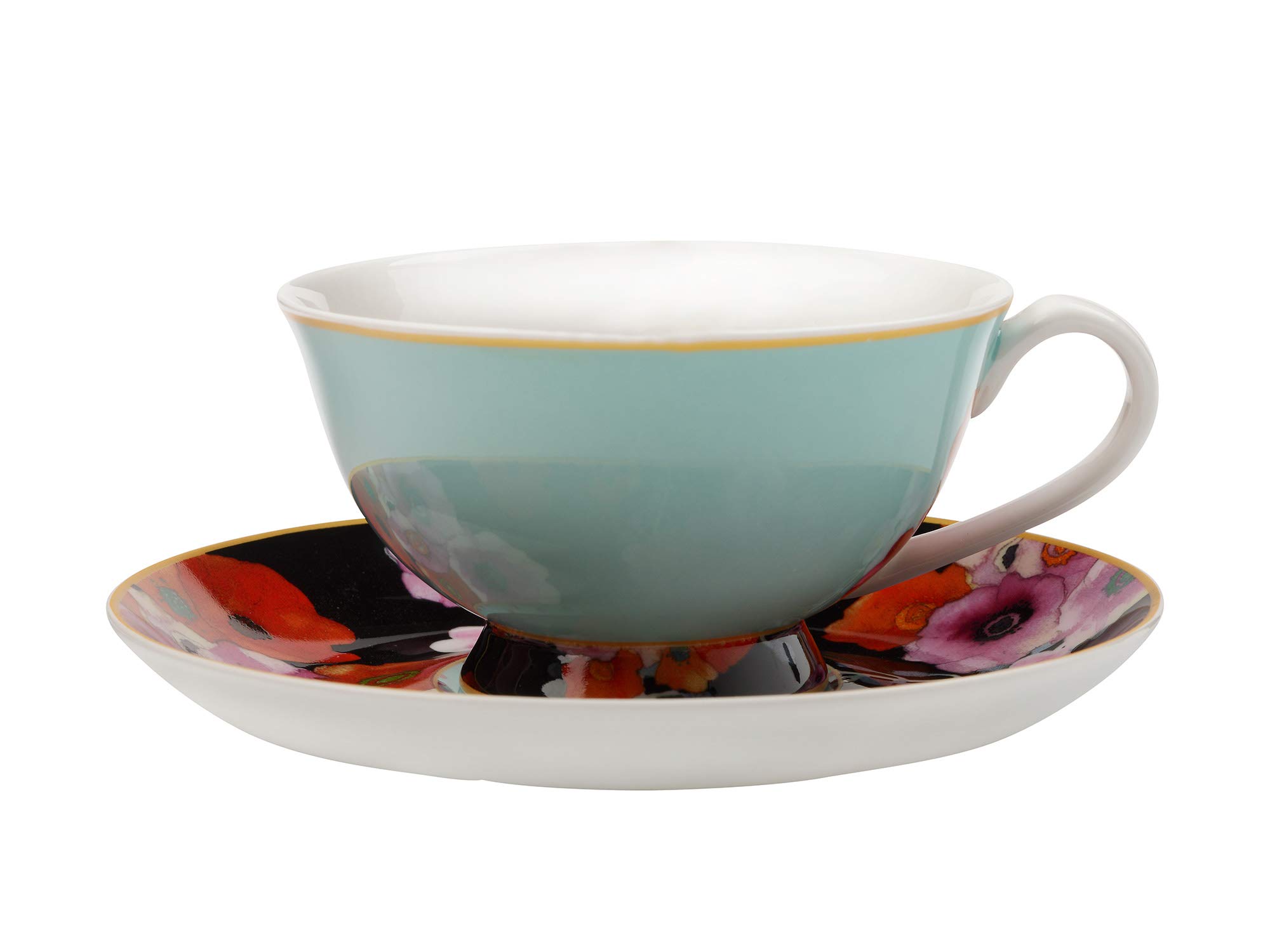 Maxwell & Williams DX0175 Cashmere Bloems Tea Cup & Saucer, Gift Boxed, Bone China, Blue / Black, 200 ml