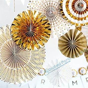 My Party Suppliers 1 Set 8pcs Foil Gold Pinwheel Backdrop Paper Rosette Giant Paper Flowers Paper Fans Baby Shower Decorations Golden Theme Decoration Gold Theme Party Amazon In Home Kitchen