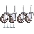 NERILEE 2 Inch Rubber Caster Wheel Set of 4(2 with Brakes & 2 Without) with 5/16" x 1-1/2" (8 x 38mm) Stem Sockets, for Furniture Crib Trolley Dining Car Casters