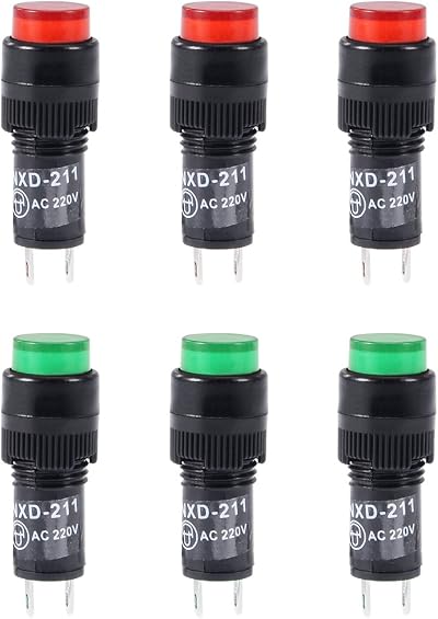 sourcing map AC 220V Neon Indicator Lights NXD-211 Red Green 10mm Panel Mount