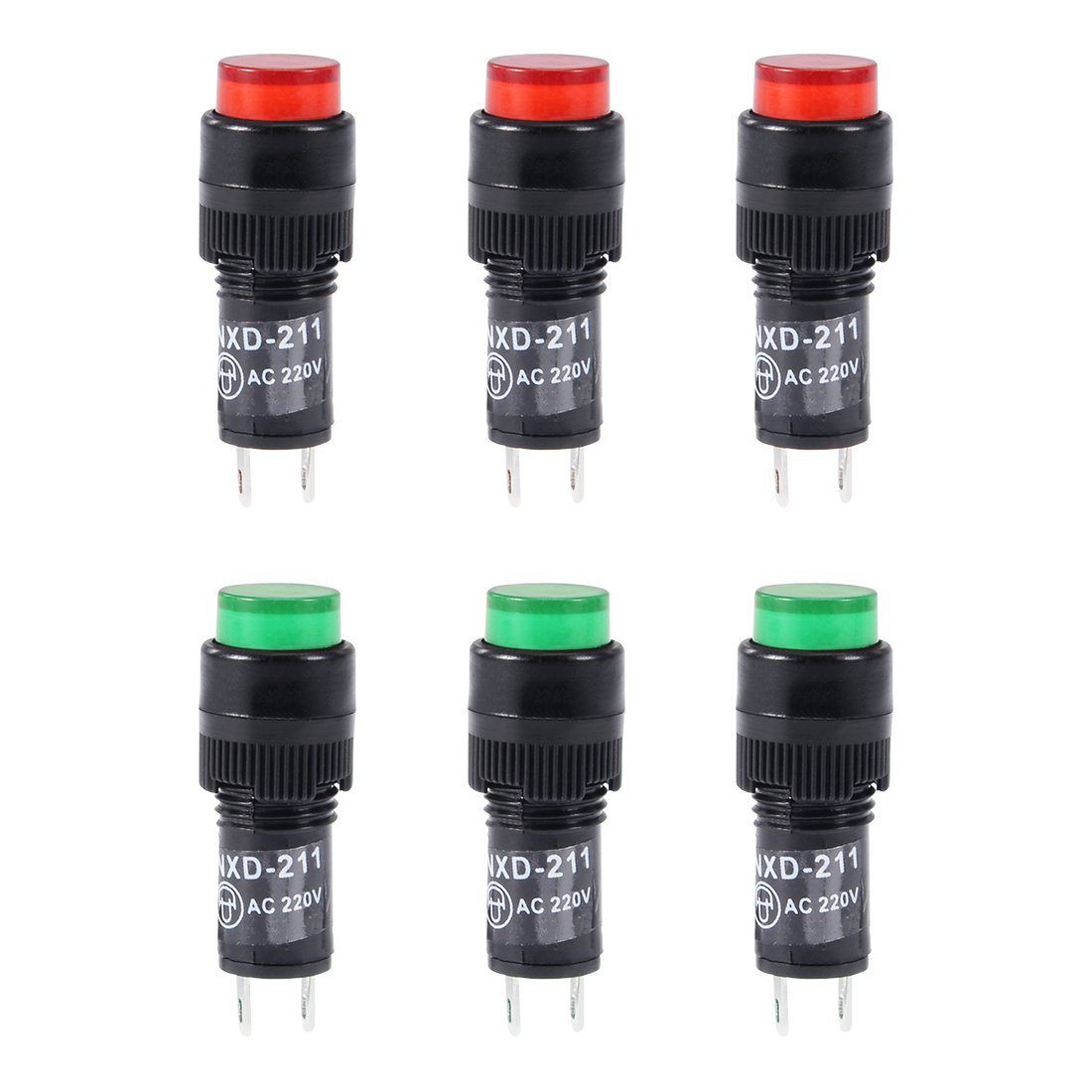 sourcing map Indicator Lights AC 220V, NXD-211 Red+Green Neon Bulb, Flush Panel Mount 2/5" 10mm, 6Pcs