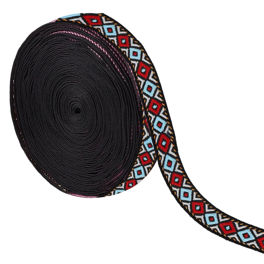 GORGECRAFT 10m Ethnic Jacquard Ribbon Embroidered Ribbon 10mm Wide Red Blue Geometric Rhombus Woven Trim Fringe or DIY Sewing Craft Clothing Embellishment Handmade Bag Decoration