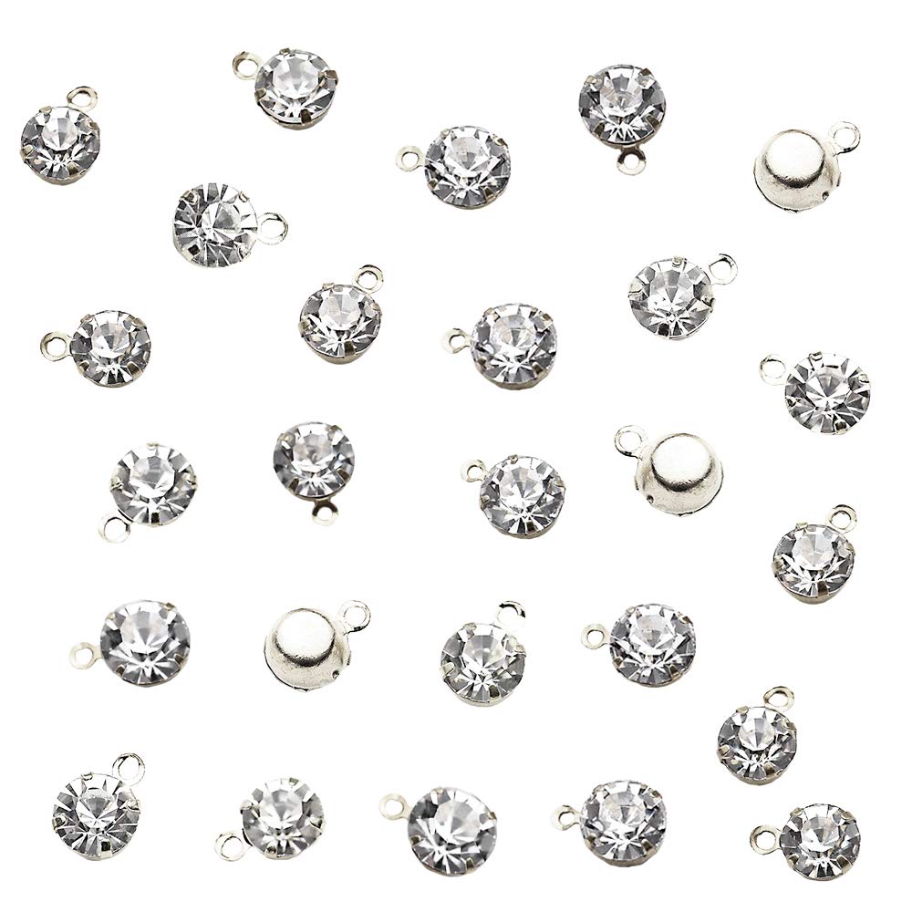 Photo 1 of 100 Pcs Rhinestone Charms Pendant Lucky Birthstone Crystal Women April Diamond Dangle Pendants for Earrings Necklace Anklet Bracelet Crafting DIY Jewelry Making Craft Accessories 0.24" Silver Plated