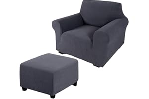 Andreannie Dark Grey Chair Slipcover with Separate Cushion Cover for Armchair Bundle Ottoman Slipcover (Dark Grey)