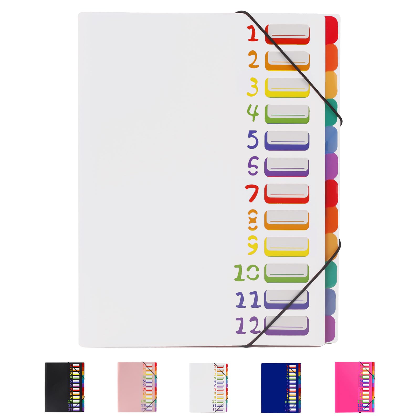 24 Pockets Expanding File Folder Organizer,Accordion File Organizer,A4 Letter Size,Rainbow Tab, for Home/Office/School Document Organizer(White, A4)