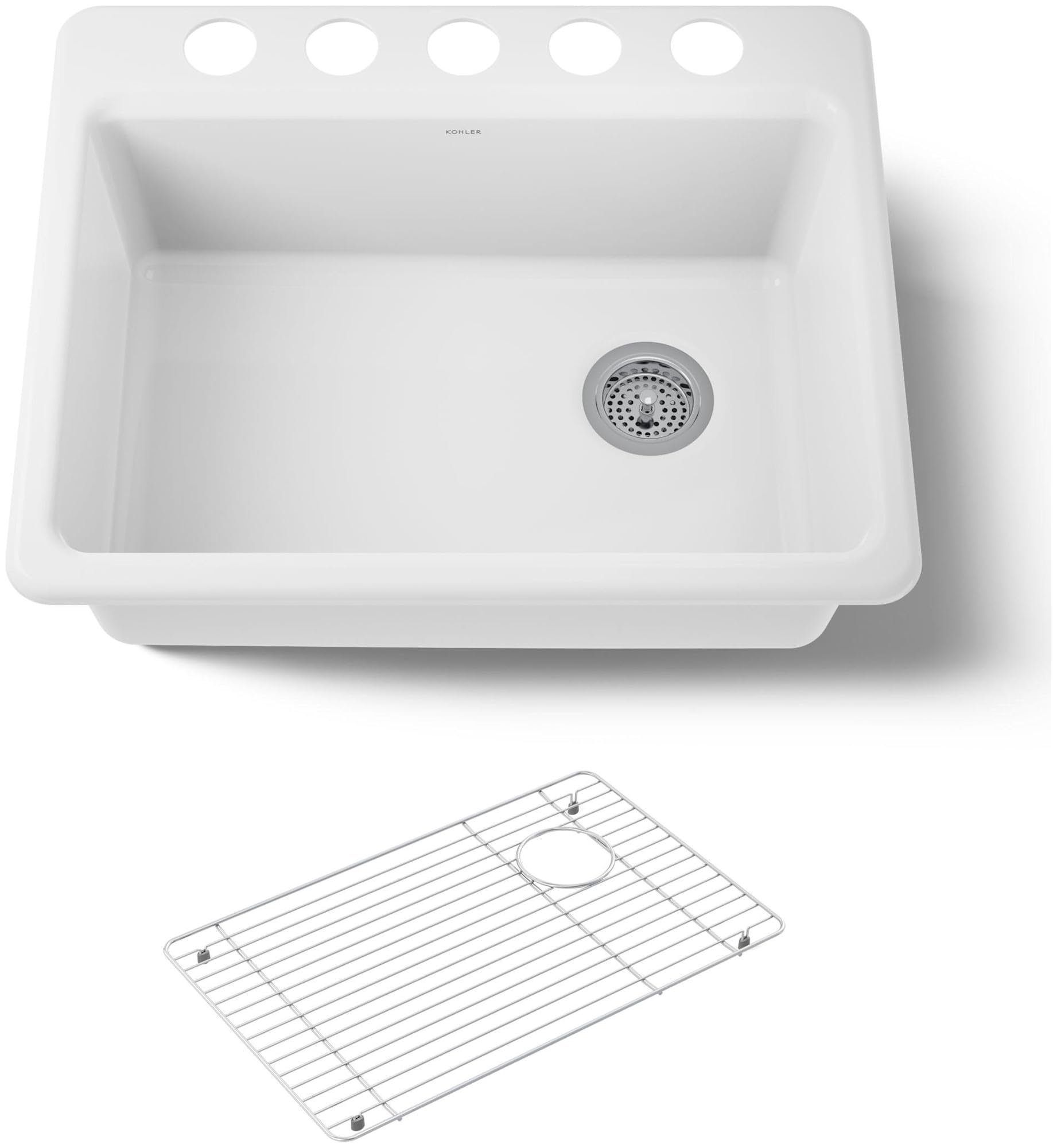 Photo 1 of Kohler K-8668-5UA1 Riverby 27" Undermount Single Basin Cast Iron Kitchen Sink with Basin Rack - White