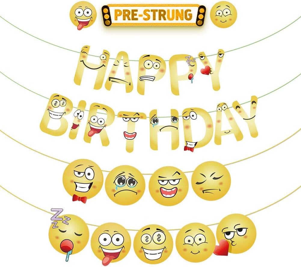 Emoji Happy Birthday Bunting Banner with Emoji Banner for Party Decorations