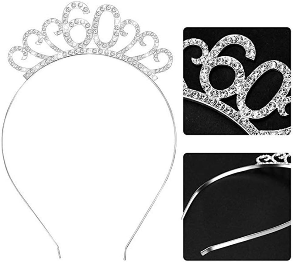 Suithink 60th Birthday Tiara and Sash, 60 Fabulous Glitter Satin Sash and Crystal Tiara Crown for Women 60th Party Decorations - Image 4