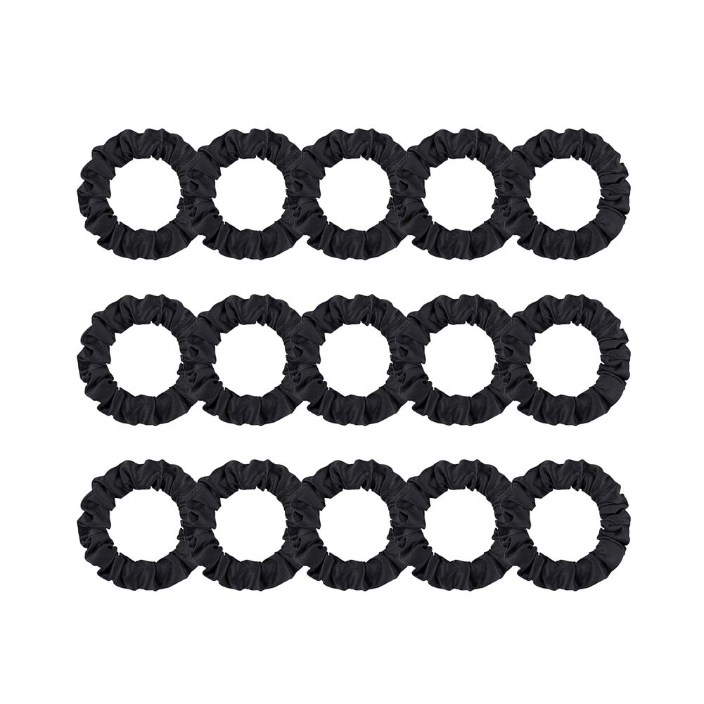 Mommesilk Silk Hair Scrunchies Set of 15 Pieces Ponytail Holder Elastic Bobbles Hair Ties Band for Women Hair Care 100 Silk Black
