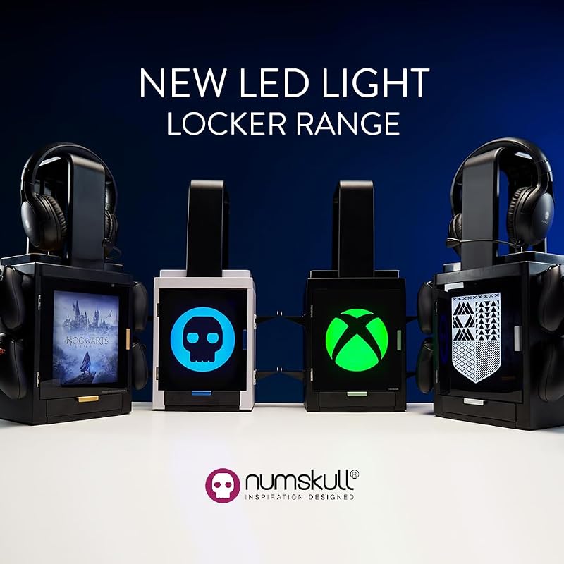 Armadietto da Gaming Con Luce LED Ispirato a PS5 – Porta Controller, Supporto per Cuffie e Organizer per PS4/PS5 & Xbox Series X|S – Con Impostazioni LED Multiple – Merchandising Ufficiale