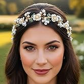 Campsis Flower Wedding Hair Vine Gold Leaf Headband Pearl Bride Bridal Hair Accessories for Women