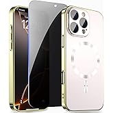 ZZYYQSL Magnetic Case for iPhone 16 Pro Max with Privacy Screen Protector and Full Camera Cover for iPhone 16 Pro Max, Sparkle Metal Glossy Luxury Color Phone Cases for 16 ProMax, No Fading-Gold