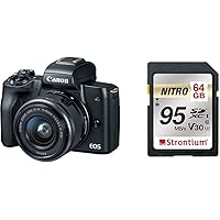 Canon EOS M50 24.1MP Mirrorless Camera (Black) with EF-M 15-45 is STM Lens + Strontium Extreme 64GB SD Card