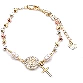 Saint Benedict Bracelet, Cross Bracelet, Saint Benedict bracelet Pearls, San Benito Protection Bracelet, Catholic Bracelets for Women, St Benedict Medal, Women Gifts, San Benito Jewelry.