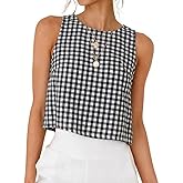 IDEALSANXUN Womens Gingham Crop Tank Tops 2026 Spring Summer Sleeveless Vest Top