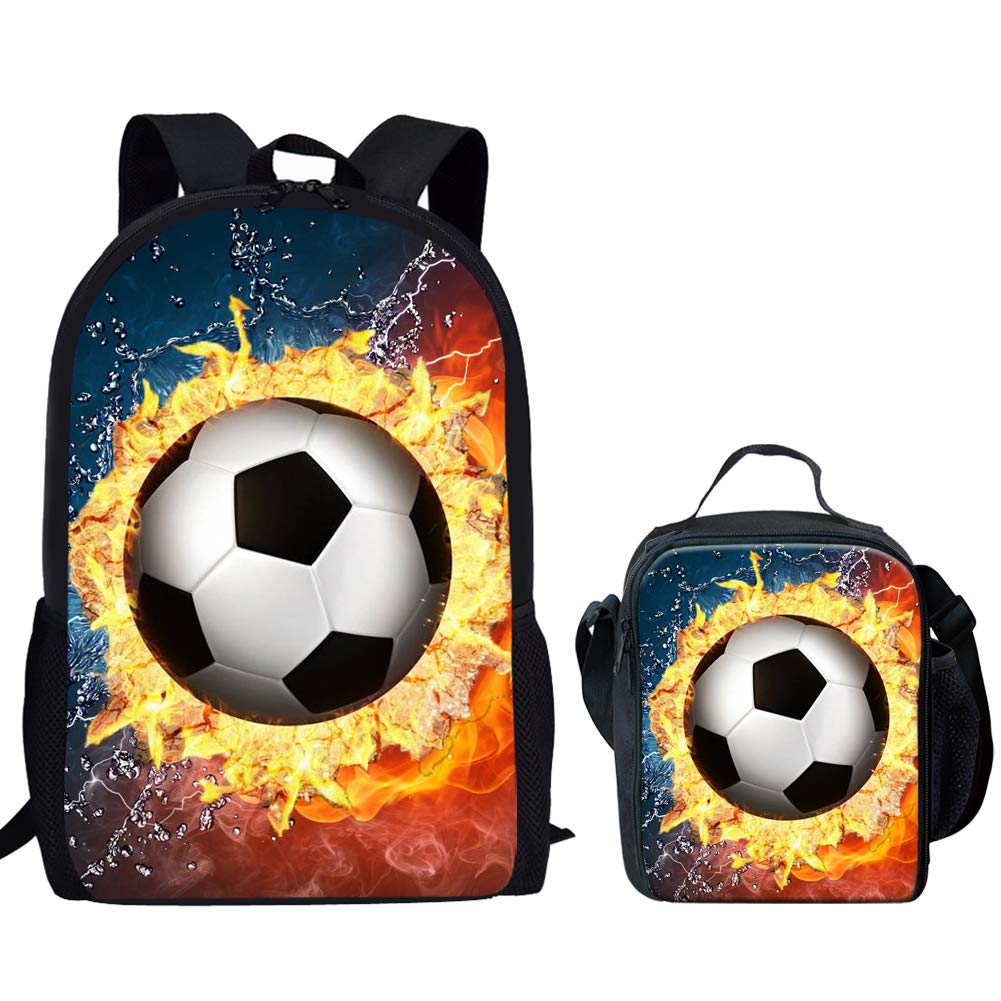 HUGS IDEA Flame Football Boys Students Daypacks and Lunch Box for Primary School
