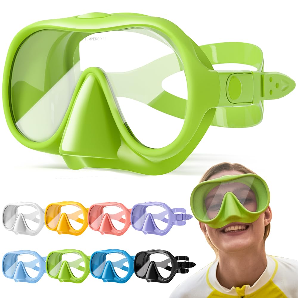 HINATAA Snorkel Set Adults, Fashionable Macaron Colors Frameless Snorkeling Mask, Ultra Wide View Anti-Fog Snorkel Mask Set, Portable Professional Diving Snorkeling Set (Green (No breathing tube))