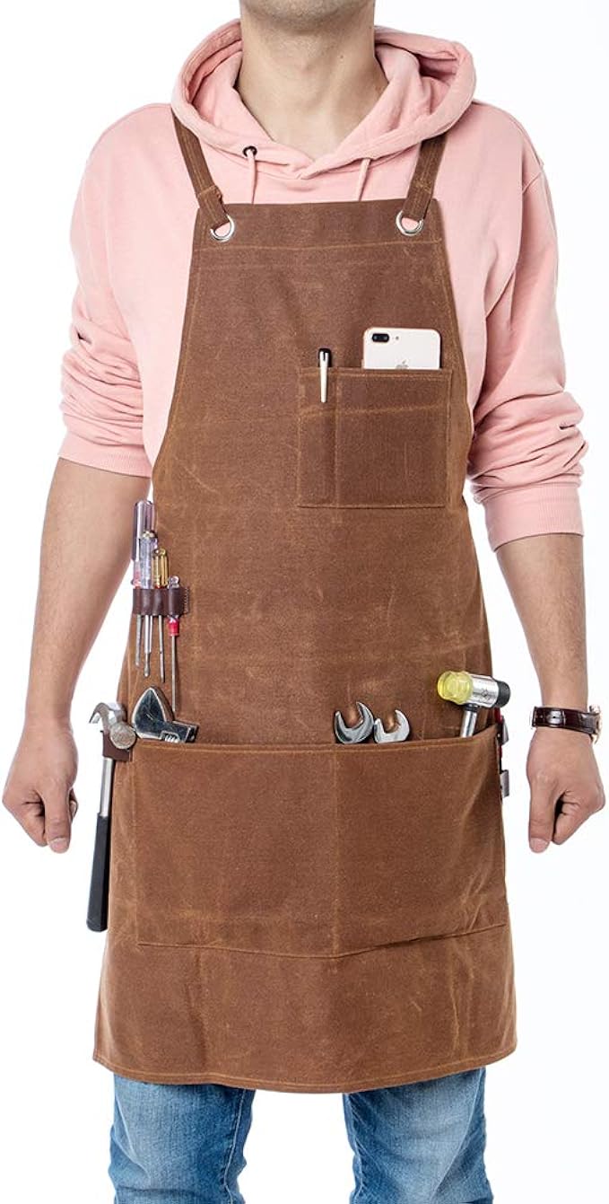 Heavy Duty Woodworking Apron, Waxed Canvas Woodworking Tools Work Apron, Adjustable
