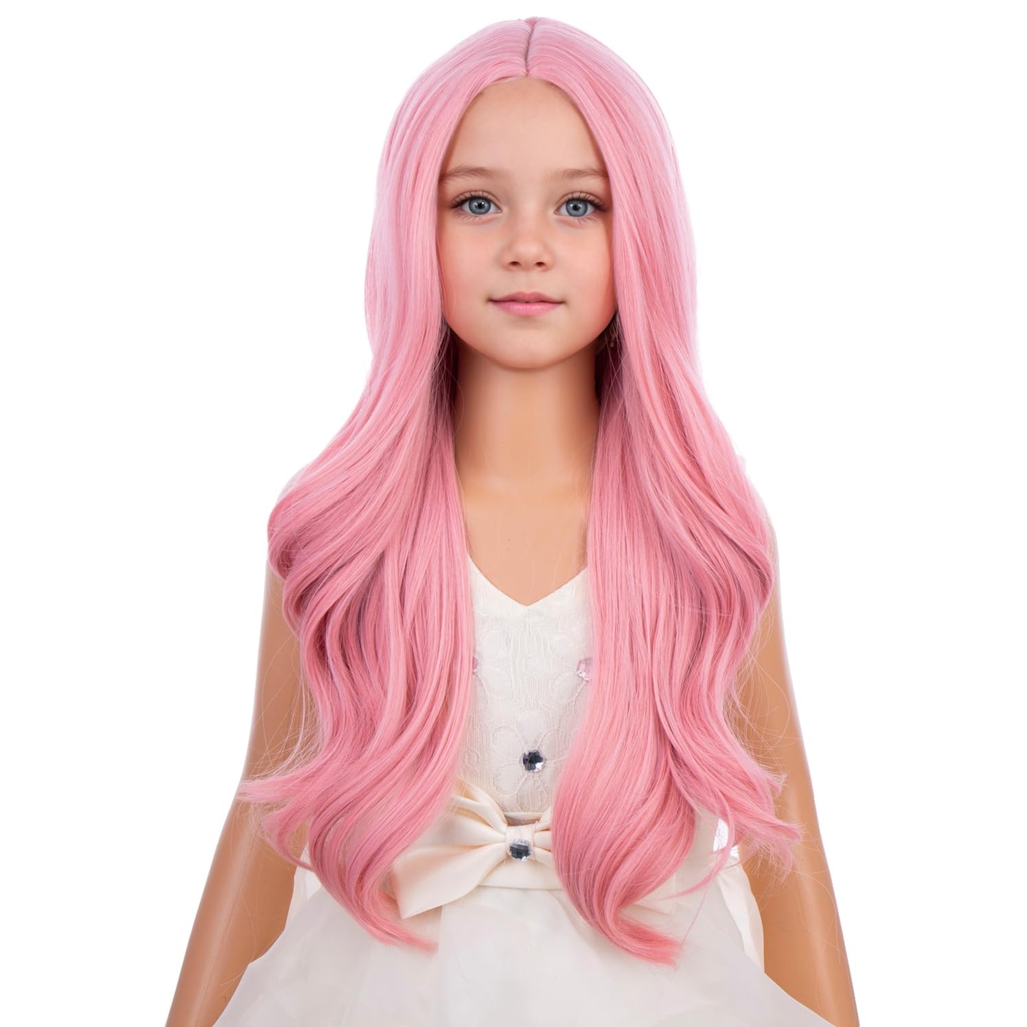 Photo 1 of PATTNIUM Kids Child Pink Wig Long Wavy Curly Pink Wig for Girls Kids Long Sythetic Wigs