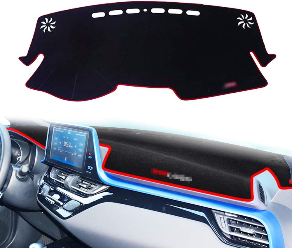 PGONE Custom Fit Dashboard Black Center Console Cover Dash Mat Protector Sunshield Cover Pad Carpet for 2017 2018 2019 Toyota CHR CH-R (Red)