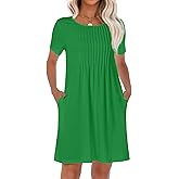 HiMONE Womens Summer Dresses T-Shirt Pleated Dressy Casual Scooped Neck Beach Vacation Dresses XS-2XL