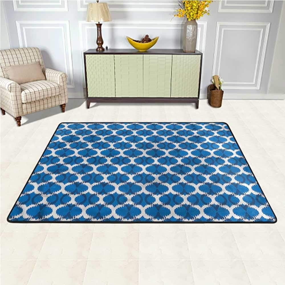 Rugs Ikat, Superimposed Curvy Geometry Fashion Color Living Room Carpets for Bedroom Playroom Nursery, Best Shower Gift 5 x 7 Feet