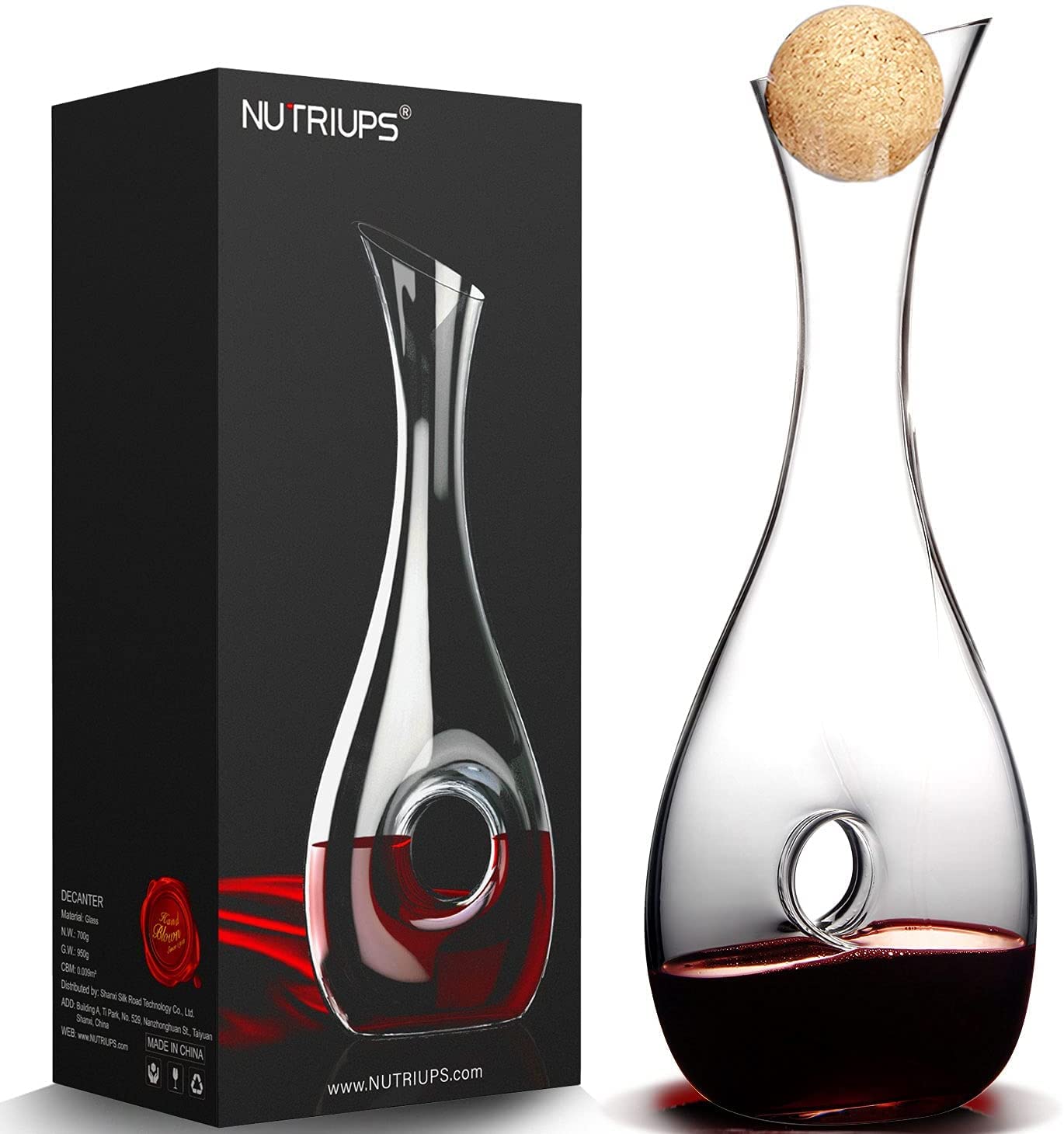 Wine Decanter with Stopper,1.2L, Lead-Free, Hand Blown, Red Wine Decanters Set