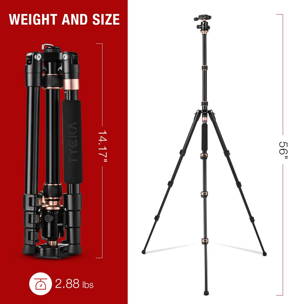 TYCKA Rangers 56” Compact Travel Tripod, Lightweight Aluminum Camera Tripod for DSLR Camera with 360° Panorama Ball Head and Carry Bag