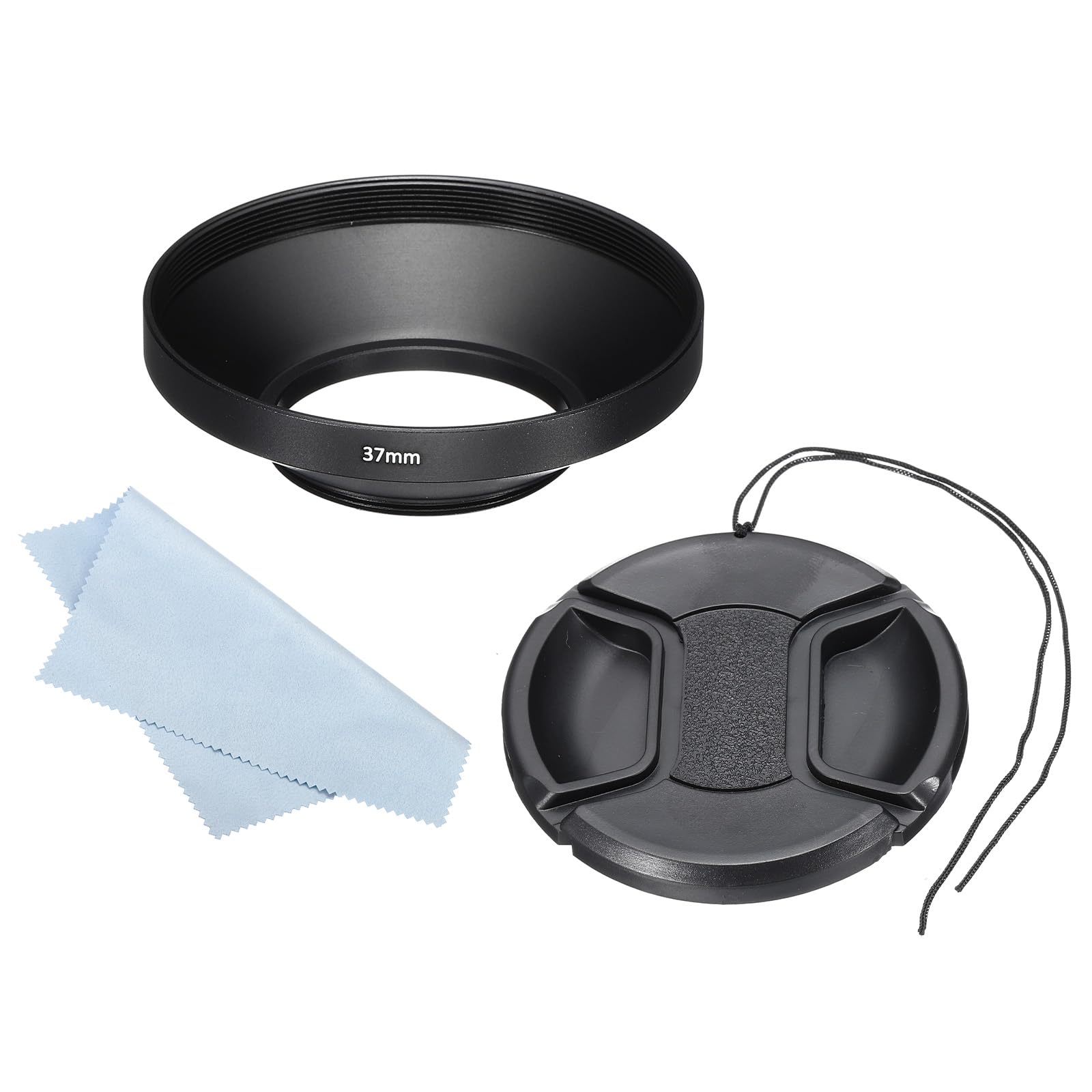 PATIKIL 37mm Lens Hood, Wide Angle Matte Surface Anti-reflective Inside Hood with 62mm Lens Cap and Cleaning Cloth for Camera Lens, Black for Nikon, for Fujifilm, for Pentax, for Leica