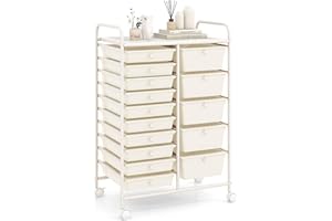 MEDIMALL 15 Drawers Rolling Storage Cart, Multipurpose Craft Storage Cart with Wheels, Mobile Tools Scrapbook Paper Organizer Cart for School Home Office Use (White)