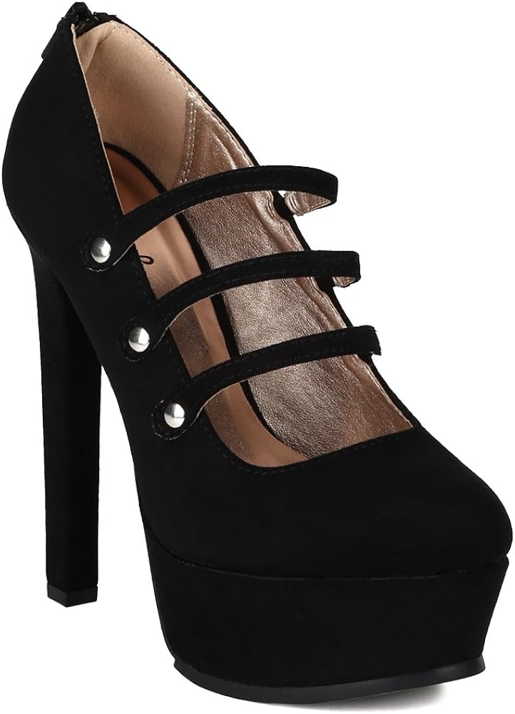 black suede mary jane heels