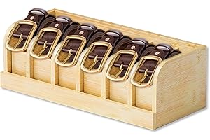 Chris.W Wood Belt Organizer Box, 6 Compartments Belt Storage Organizer for Closet and Drawer, Belts Storage Box Belts Holder 