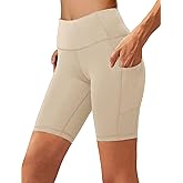 Aoliks Biker Shorts Women with Pockets - 8" High Waisted Tummy Control Running Workout Spandex Gym Volleyball Yoga Shorts