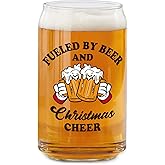 Funny Christmas Beer Glasses for Men Women, 16 oz Holiday Glass Drinking Mug, White Elephant Gifts for Dad Husband Son Grandpa, Christmas Glass Cup Party Supplies Table Decor Stocking Stuffer