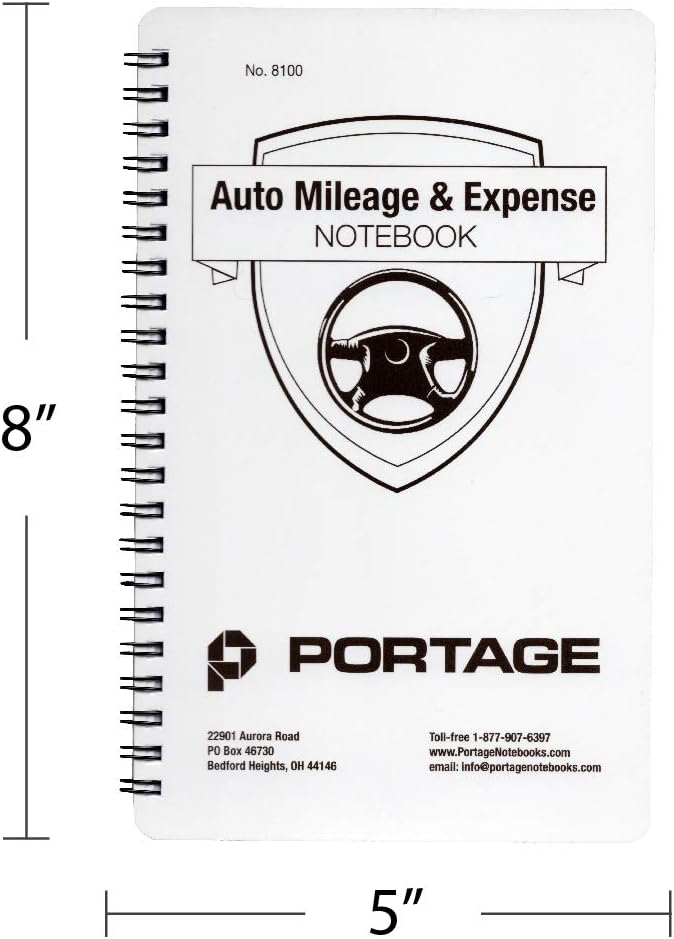 Portage Auto Mileage Log and Expense Notebook - Durable 5” x 8” Journal, Space for Over 400 Rides, Great for Tracking Mileage for Business Driving or Rideshare Apps : Office Products