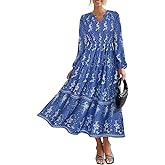 TIYOMI Womens Plus Size Dresses Fall Long Sleeve Maxi Dresses V Neck Floral Spring Dress with Pockets XL-5XL (14W-28W)