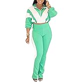Womens 2 Piece Outfits Sets Casual Jumpsuits Track Suits for Women Set Colorblock Zip Up Cropped Jacket Pants Sweatsuits